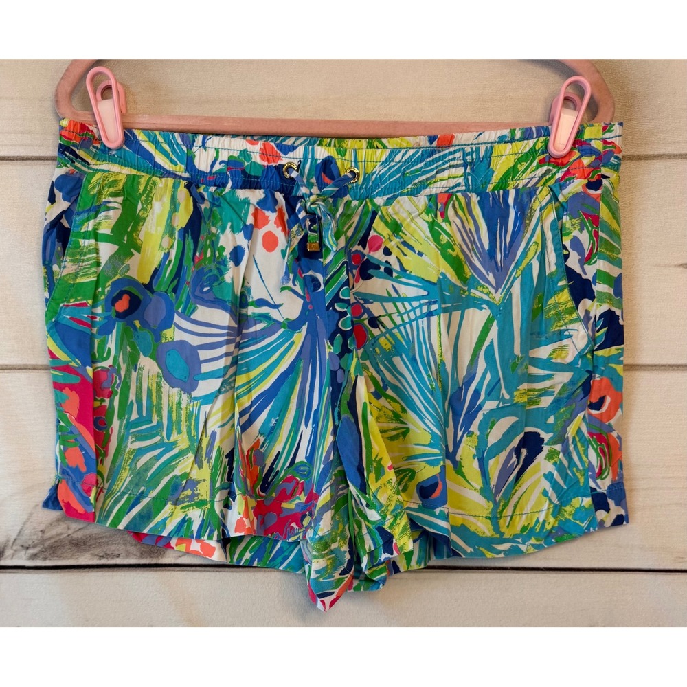Lilly Pulitzer Callahan Shorts Womens Large Blue Green Floral Tropical Rayon